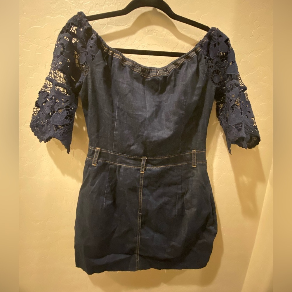 Navy Denim Blue Lace Sleeve Dress - Picture 8 of 8